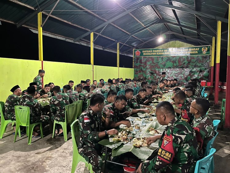 Sambut Bulan Suci Ramadhan, Satgas Yonkav 6/Naga Karimata Melaksanakan Punggahan di Perbatasan