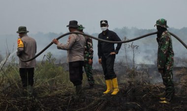 Kapolres Rohil Pimpin Pemadaman Karhutla di Bangko Permata