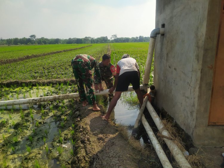 Babinsa Sragen Bantu Petani Pasang Irigasi Pipa Pralon