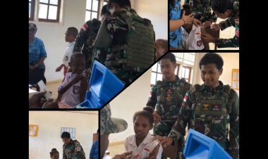 Satgas Yonif 763/SBA dan Posyandu Kumurkek Gelar Imunisasi Anak di Kampung Bori