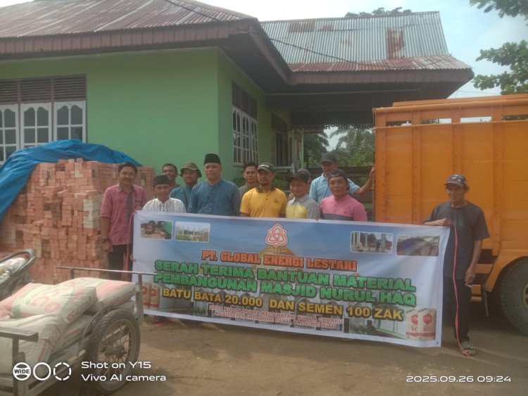 PT Global Energi Lestari Salurkan CSR ke Masjid Nurul Haq Indragiri Hulu