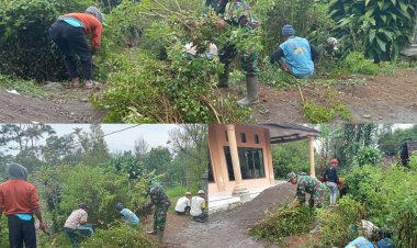 Babinsa Nogosari Ajak Warga Gotong Royong Bersihkan Jalan Desa Sembungan