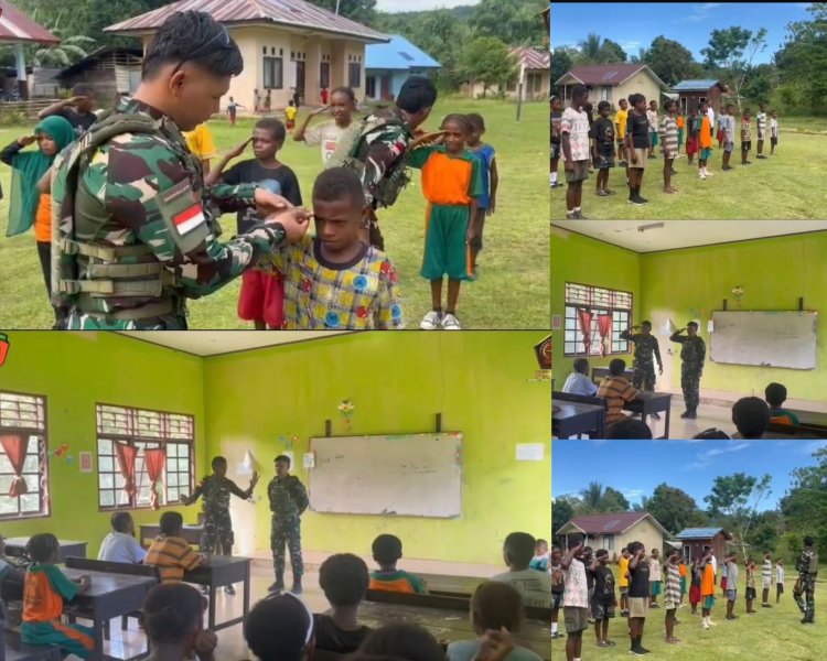 Satgas Pos Yembun Latih PBB Siswa SD Metnayam