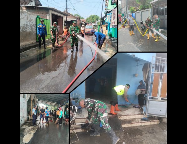 Danramil Serengan Pimpin Kerja Bakti Pasca Banjir di Joyotakan Surakarta
