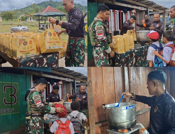 Satgas Yonif 763/SBA Berbagi Gizi untuk Anak Fef