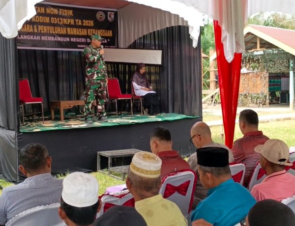 Perkokoh Karakter Bangsa, Satgas TMMD Ke-129 Kodim 0313/KPR Gelar Penyuluhan Wawasan Kebangsaan di Desa Pangkalan Terap