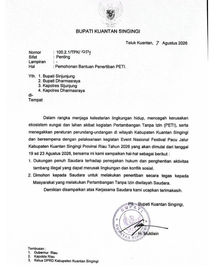 Jelang Festival Pacu Jalur 2026, Kuansing Perkuat Upaya Penertiban PETI