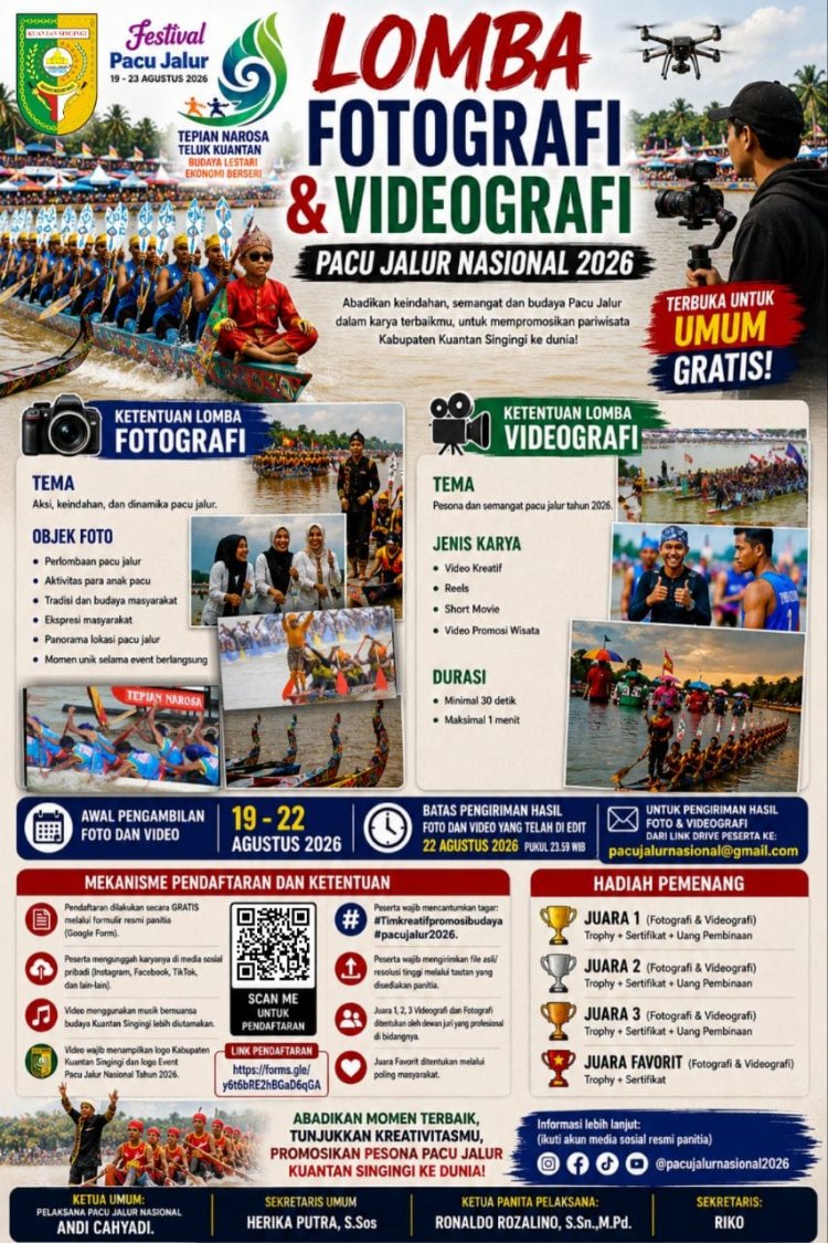 Lomba Fotografi dan Videografi Pacu Jalur Nasional 2026 Dibuka Gratis, Ada Trofi dan Uang Pembinaan